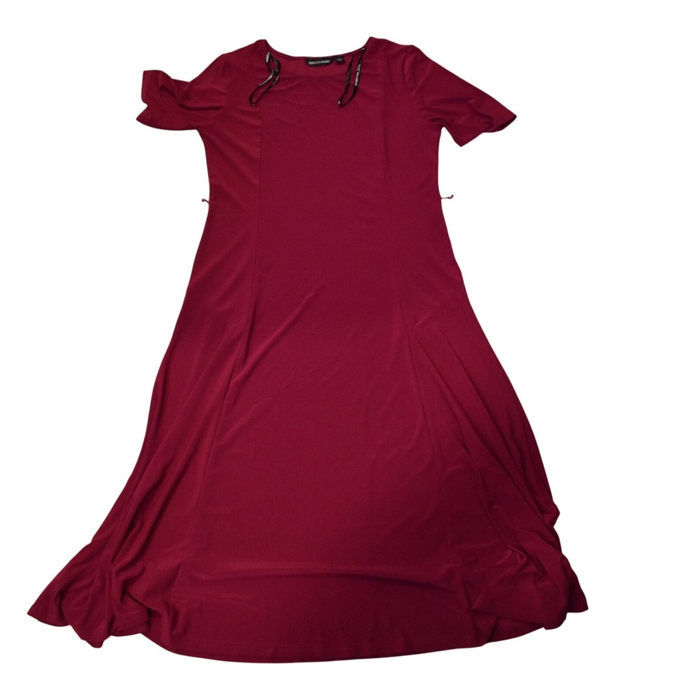 Nina Leonard Midi Dress Womens Large Red Excellent Short Sleeve Flared Jersey